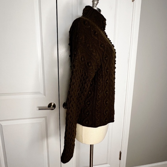 Theory Mixed Cable Knit Sweater in Military Green Brown Size XS wool cashmere - Picture 7 of 14